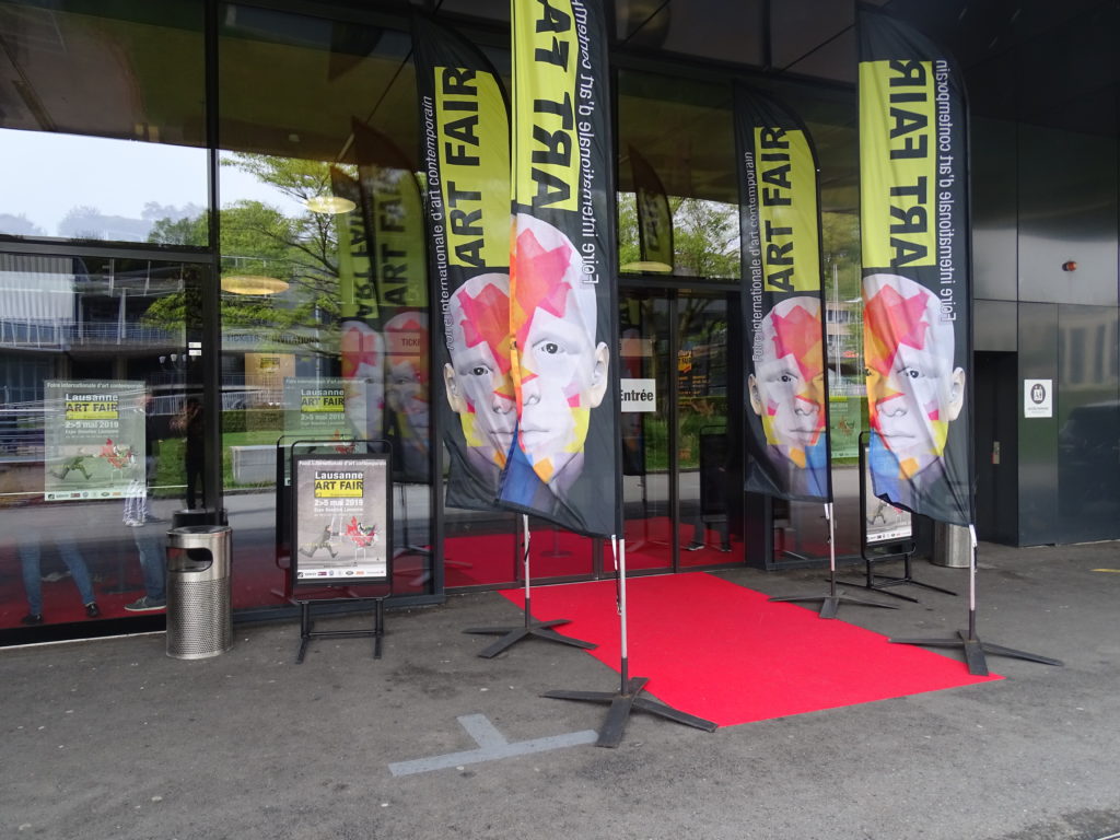Entrée du Lausanne ART FAIR qui a eu lieu du 2 au 5 mai 2019 au centre des congrès de Baulieu où la galerie BELAIR FINEART a exposé entre autres des oeuvres de PIMAX